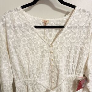 White‎ Eyelet Dress Tiered Embroidered Lined Cottagecore Prairie M By Reba Nwt